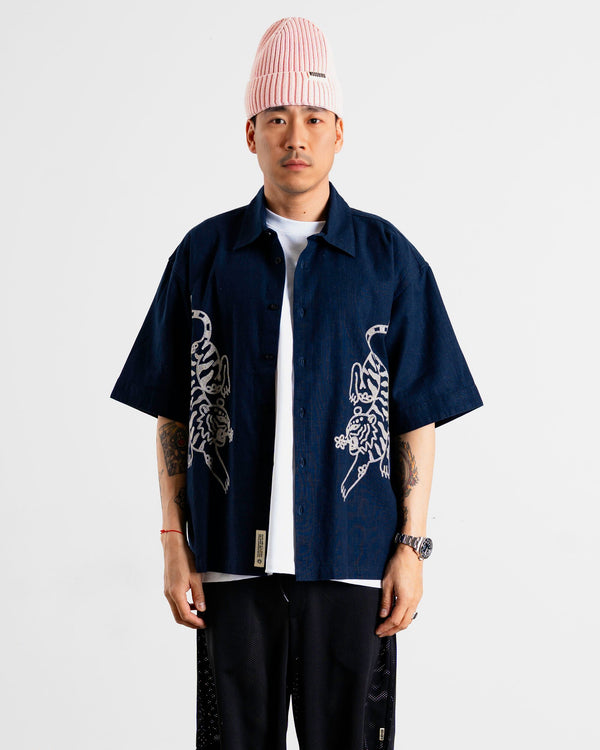 Woodbird WBWang Tiger Shirt Shirts Navy