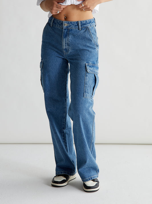 Woodbird Female Lou Stone Cargo Jeans Stone Blue