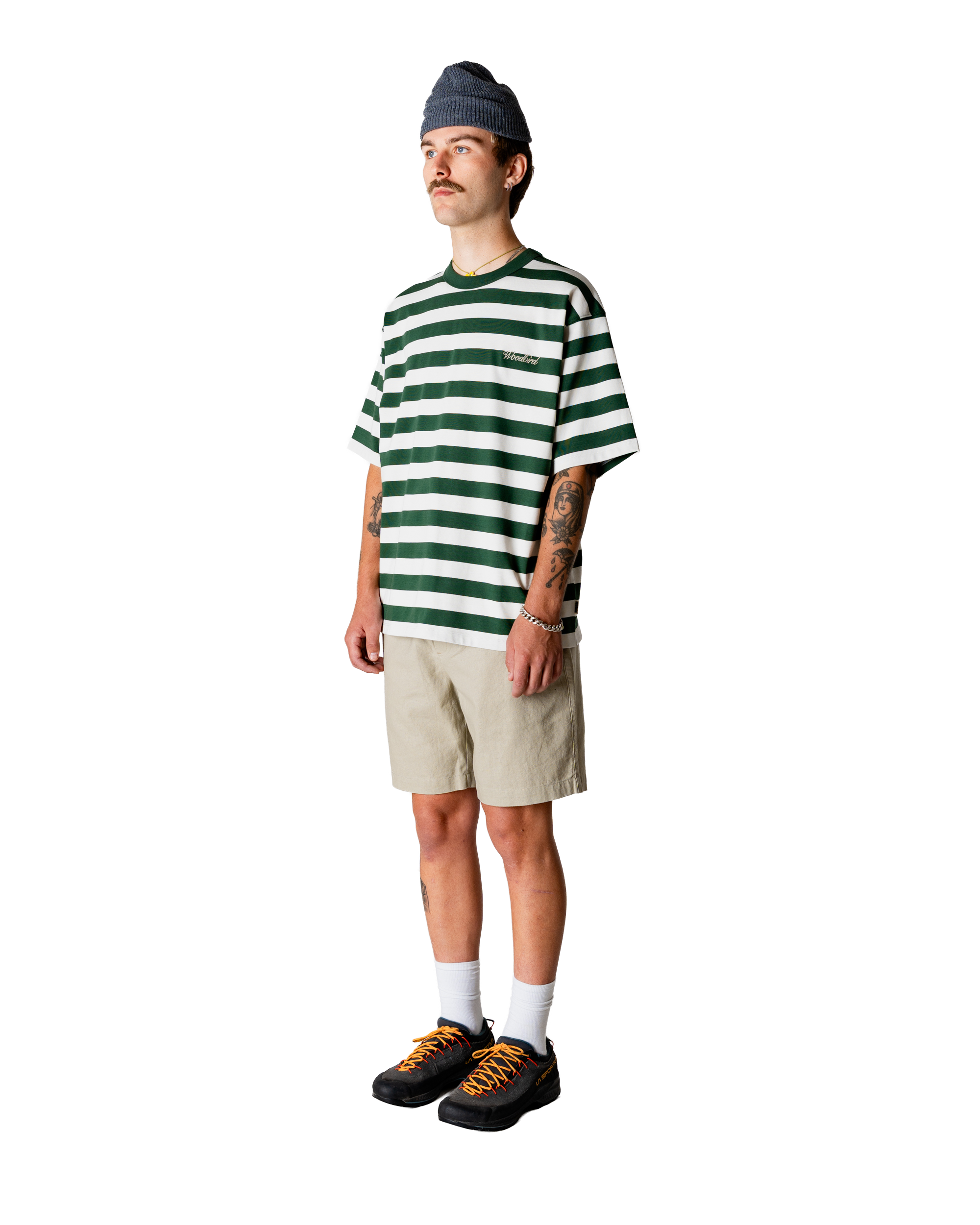 Woodbird WBBeam Stripe Tee T-Shirts Pine Green