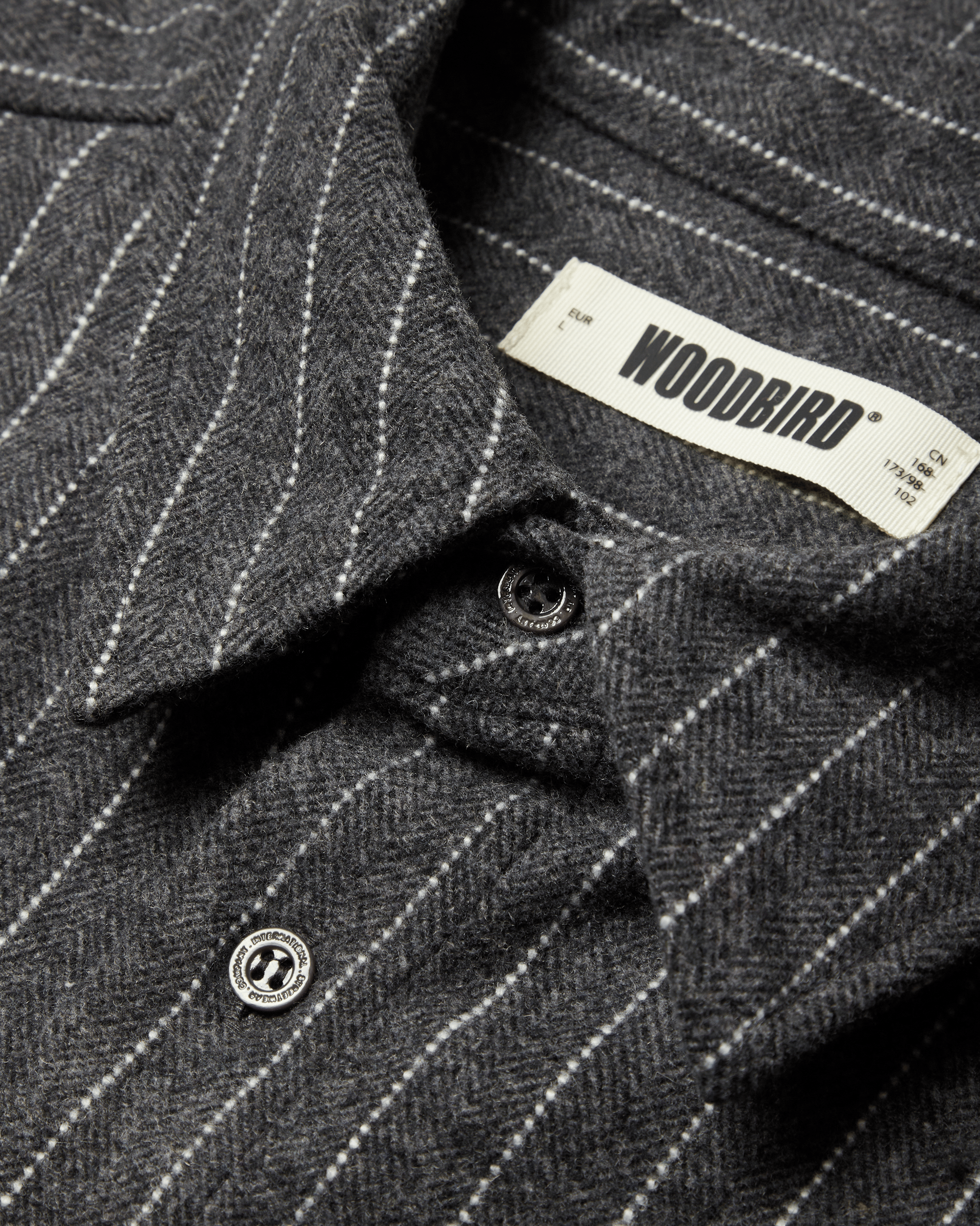 Woodbird WBBuzo Herringbone Shirt Shirts Dark Grey