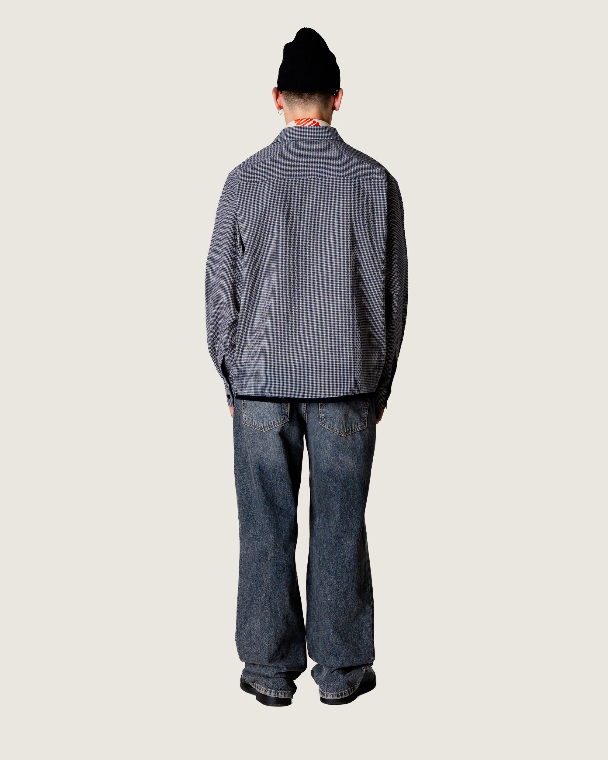 BIRDOG ネイビー　Mサイズ　Washed check shirts Benzak BWS-02 Utility Shirt Sashiko Double Gauze 8.5oz