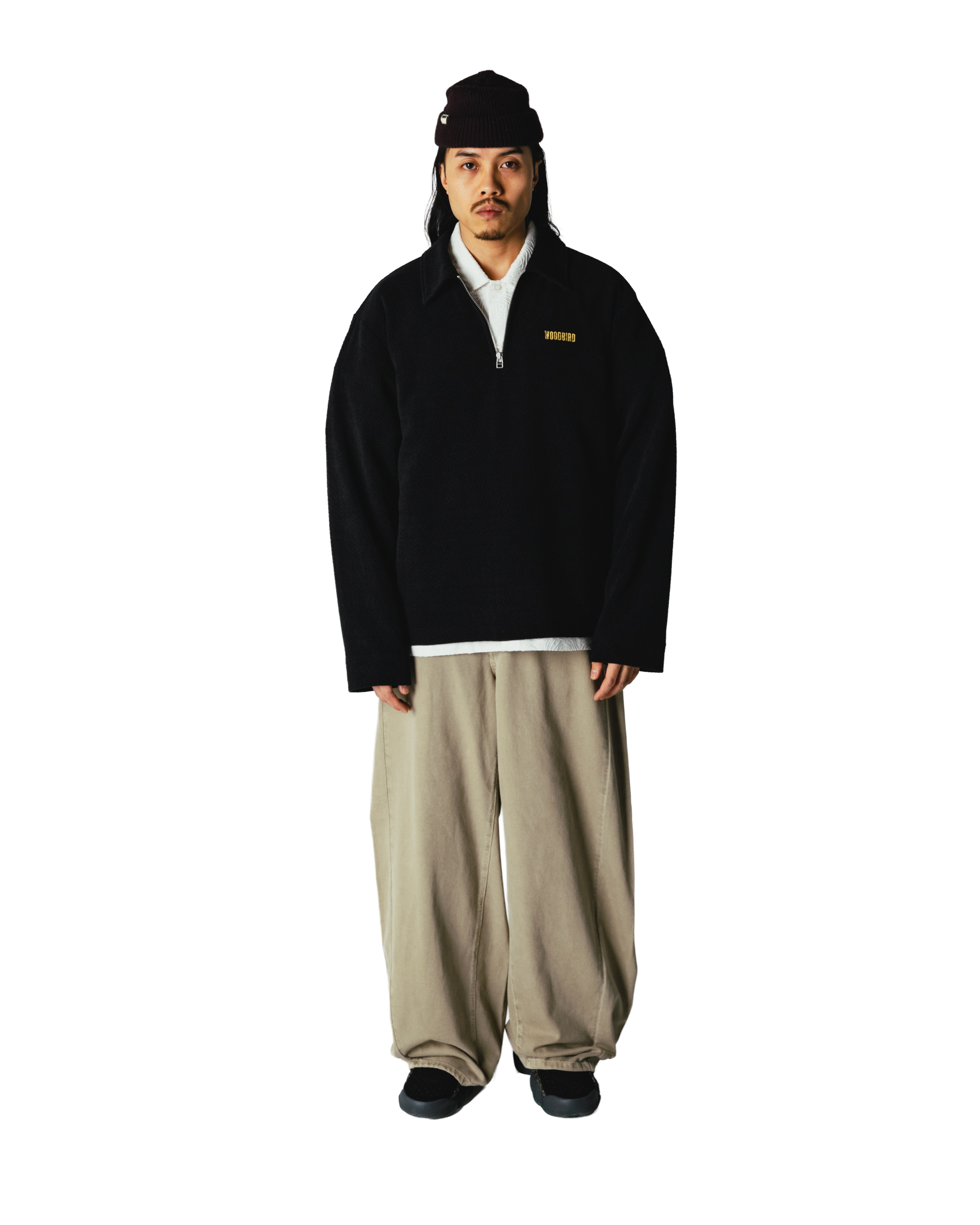 Woodbird WBHiro LS Jiu Zip Polo T-Shirts Black