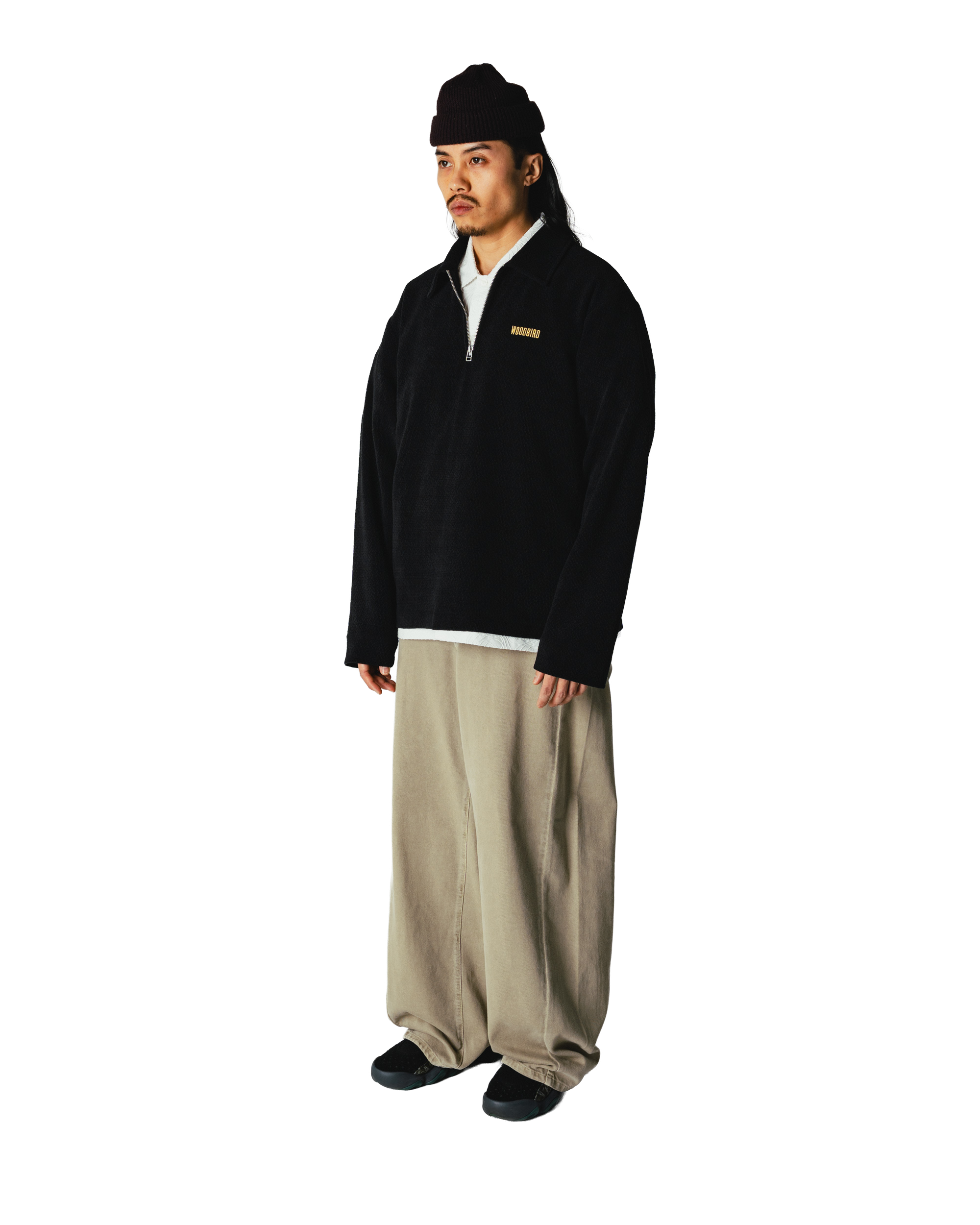 Woodbird WBHiro LS Jiu Zip Polo T-Shirts Black