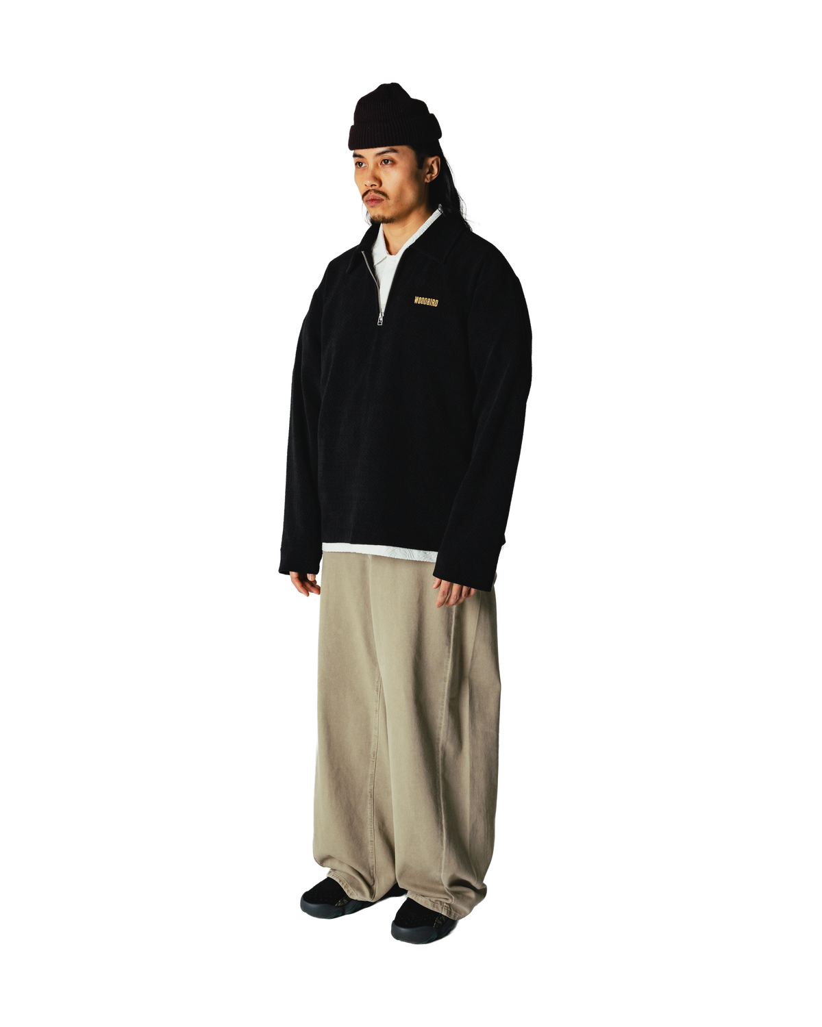 Woodbird WBHiro LS Jiu Zip Polo T-Shirts Black