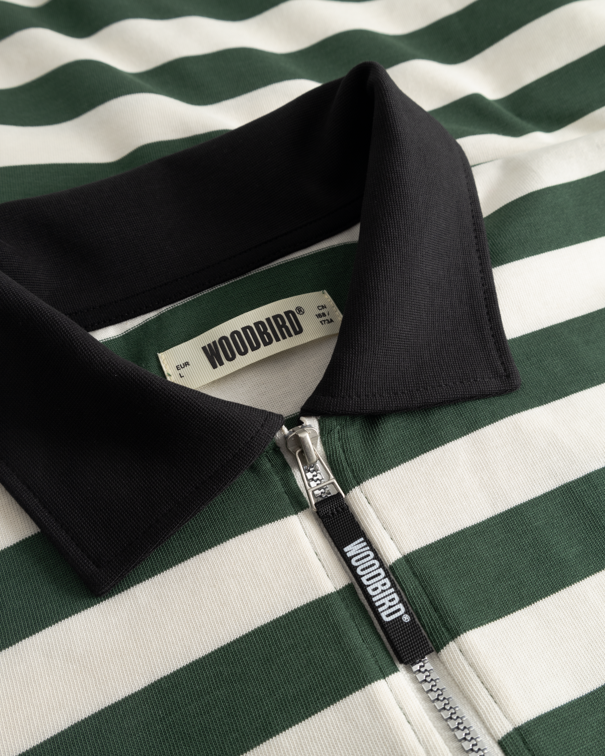 Woodbird WBHiro L/S Stripe Zip Polo T-Shirts Pine Green