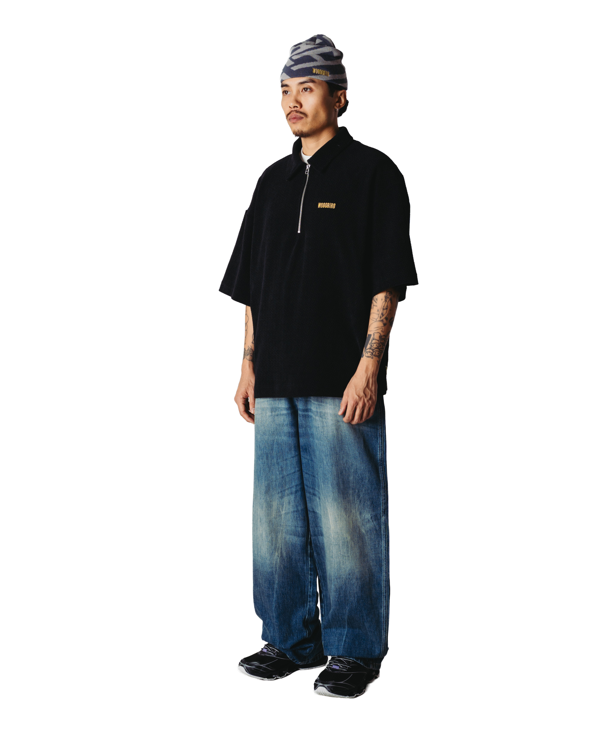 Woodbird WBHiro SS Jiu Zip Polo T-Shirts Black