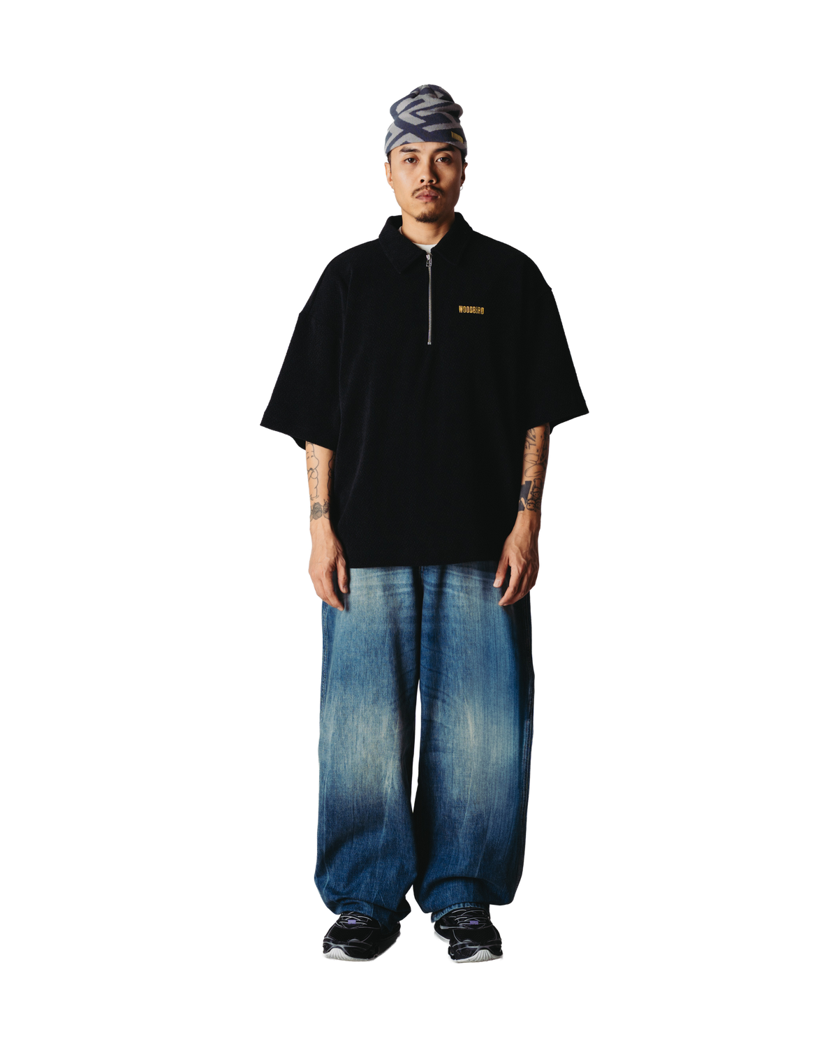Woodbird WBHiro SS Jiu Zip Polo T-Shirts Black