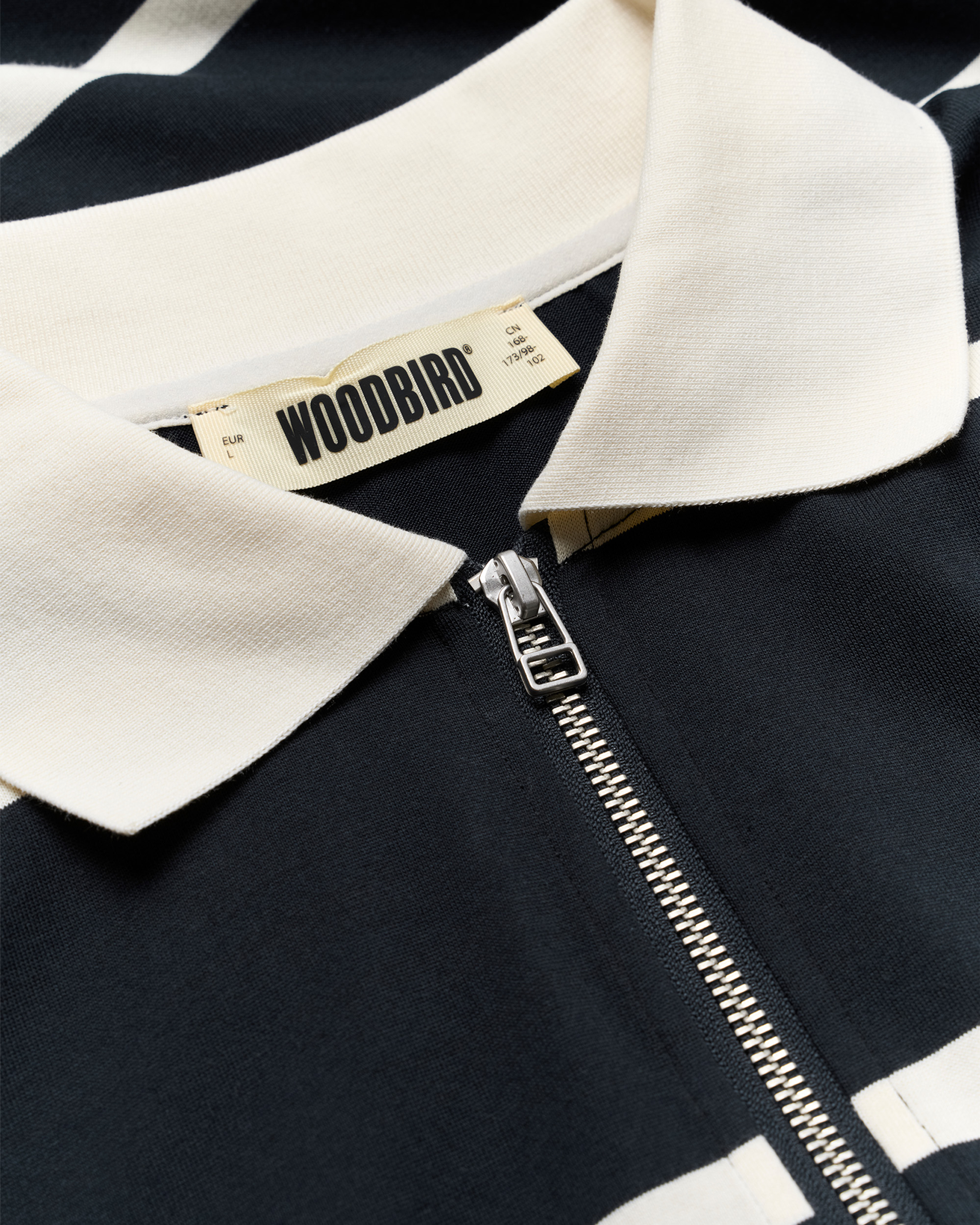 Woodbird WBHiro S/S Stripe Zip Polo T-Shirts Off White-Navy