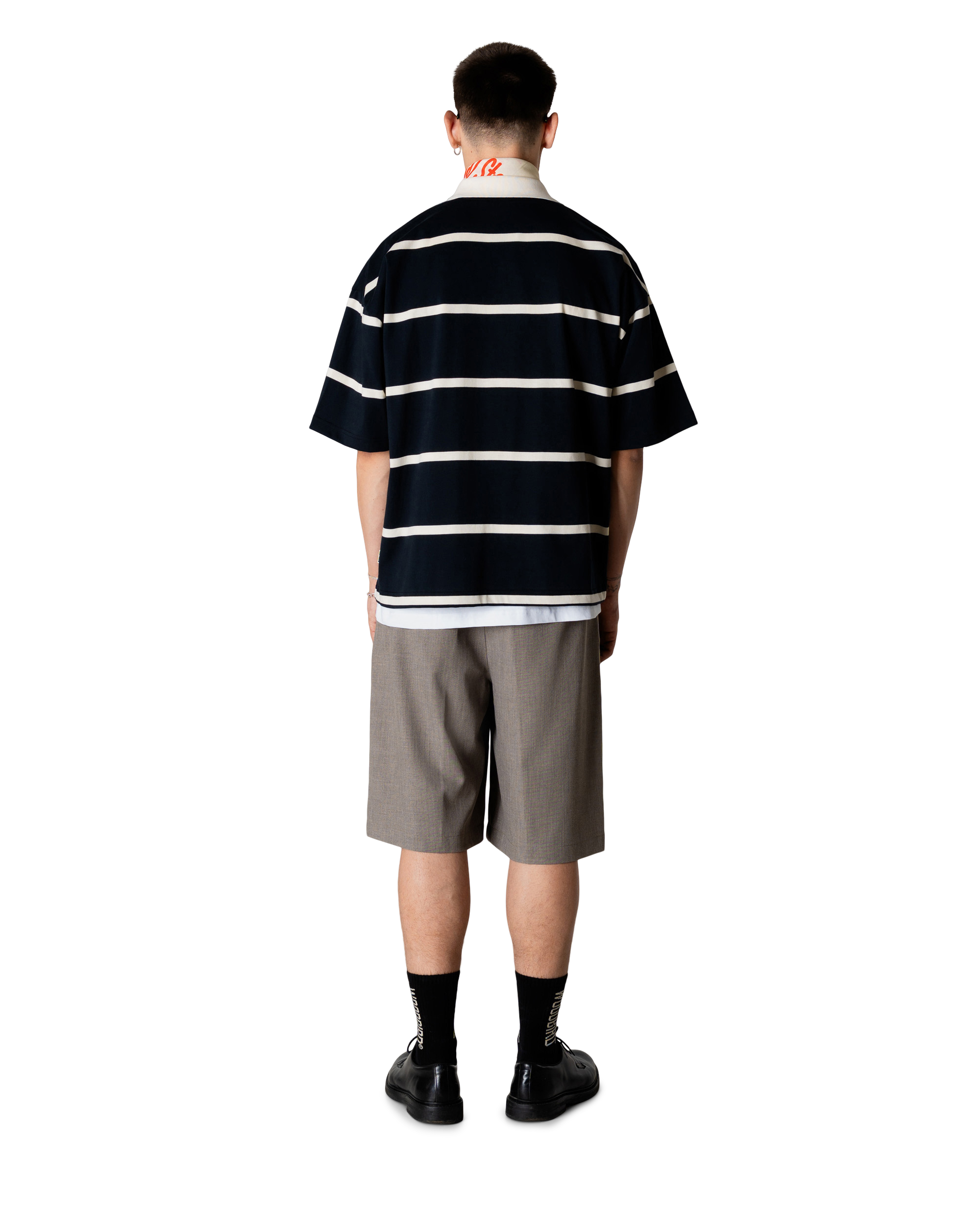 Woodbird WBHiro S/S Stripe Zip Polo T-Shirts Off White-Navy
