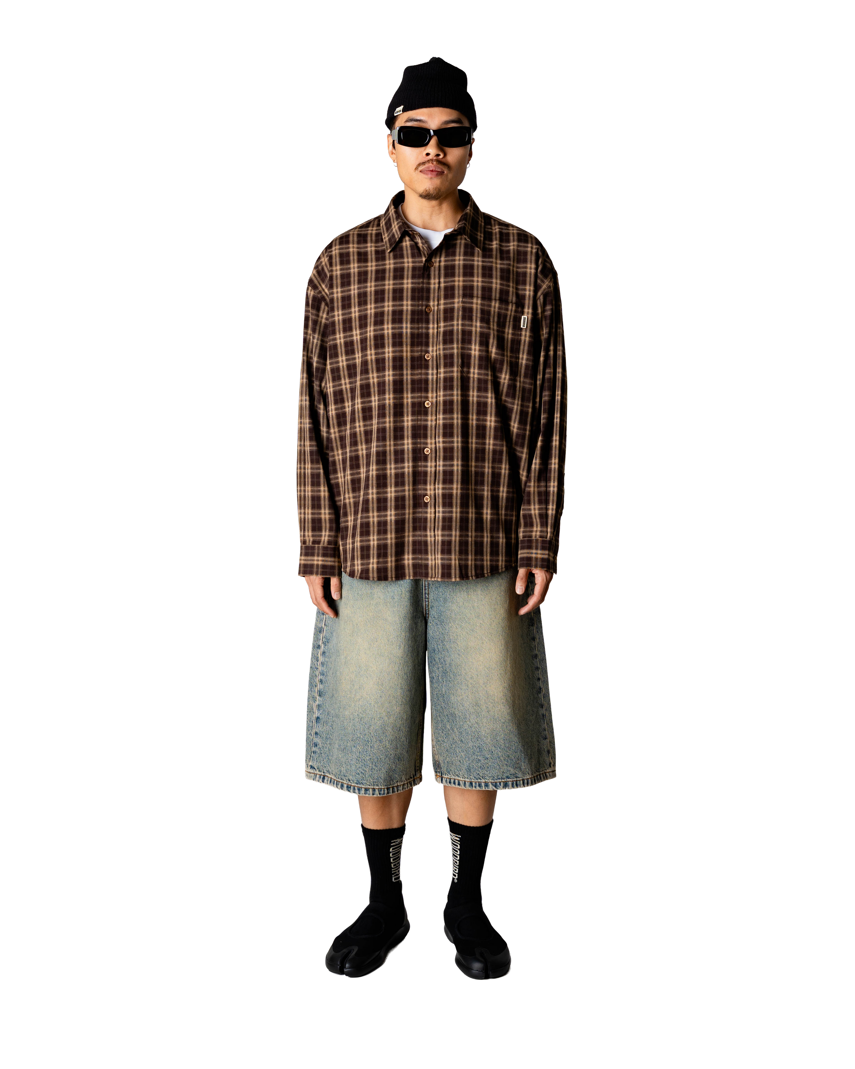 Woodbird WBJong Dobby Check Shirt Shirts Dark Brown