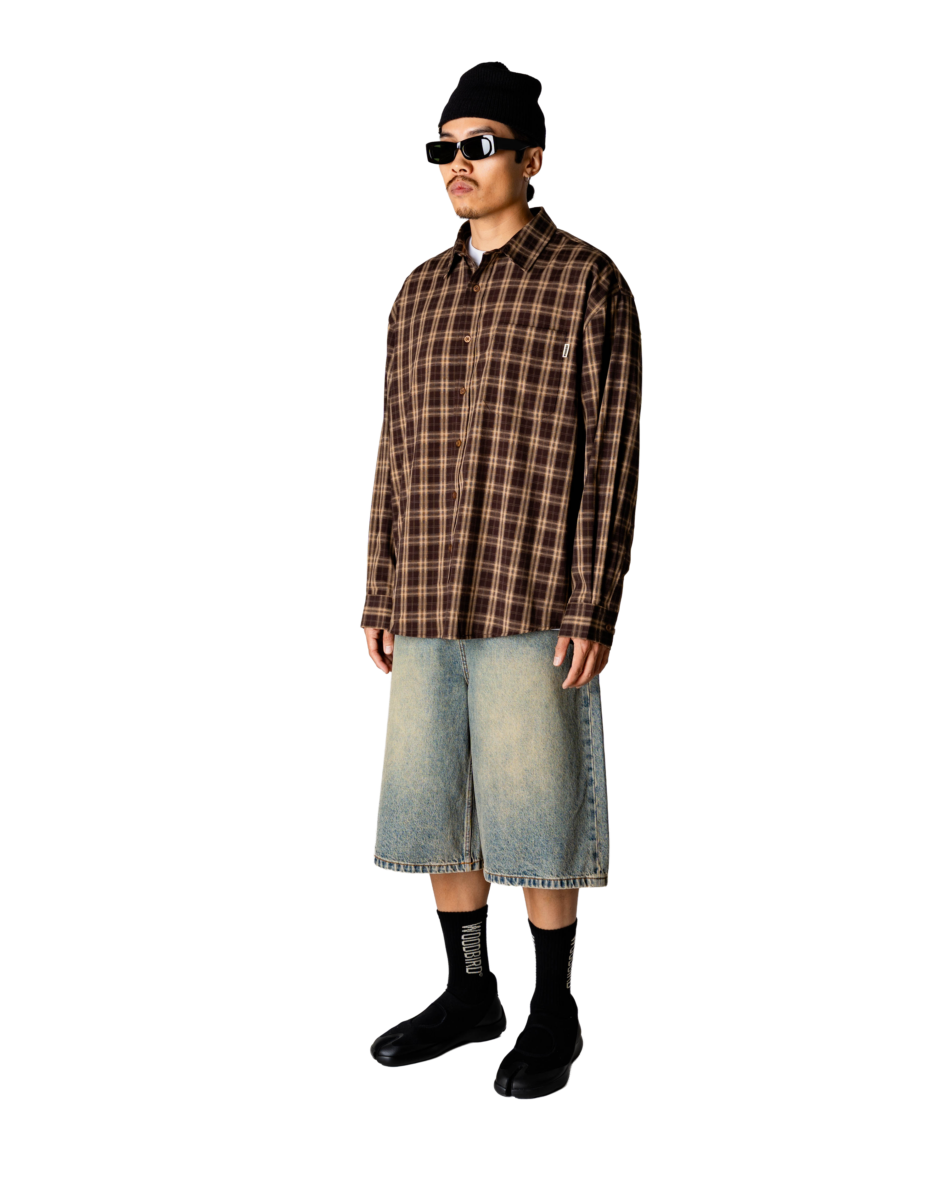 Woodbird WBJong Dobby Check Shirt Shirts Dark Brown