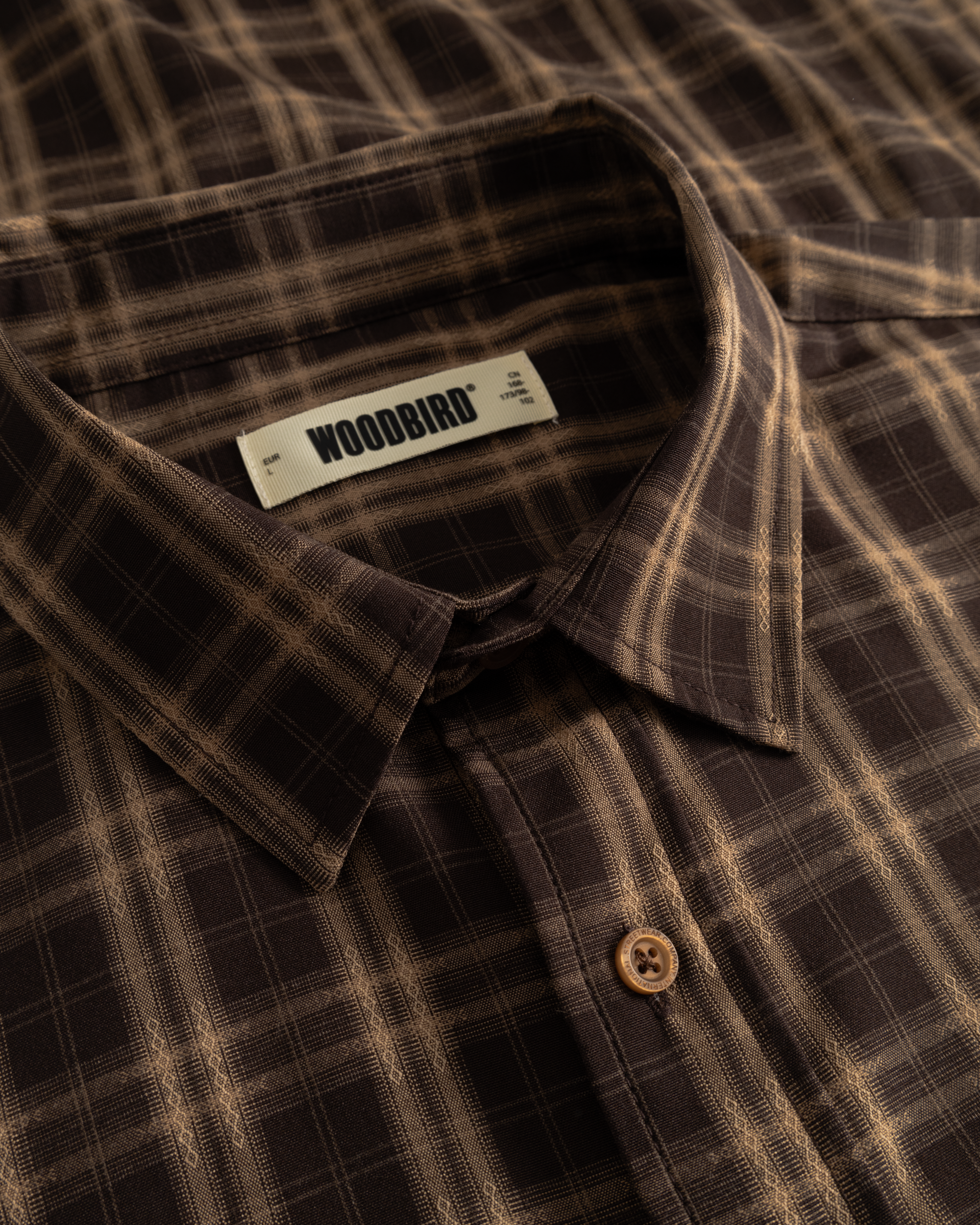 Woodbird WBJong Dobby Check Shirt Shirts Dark Brown