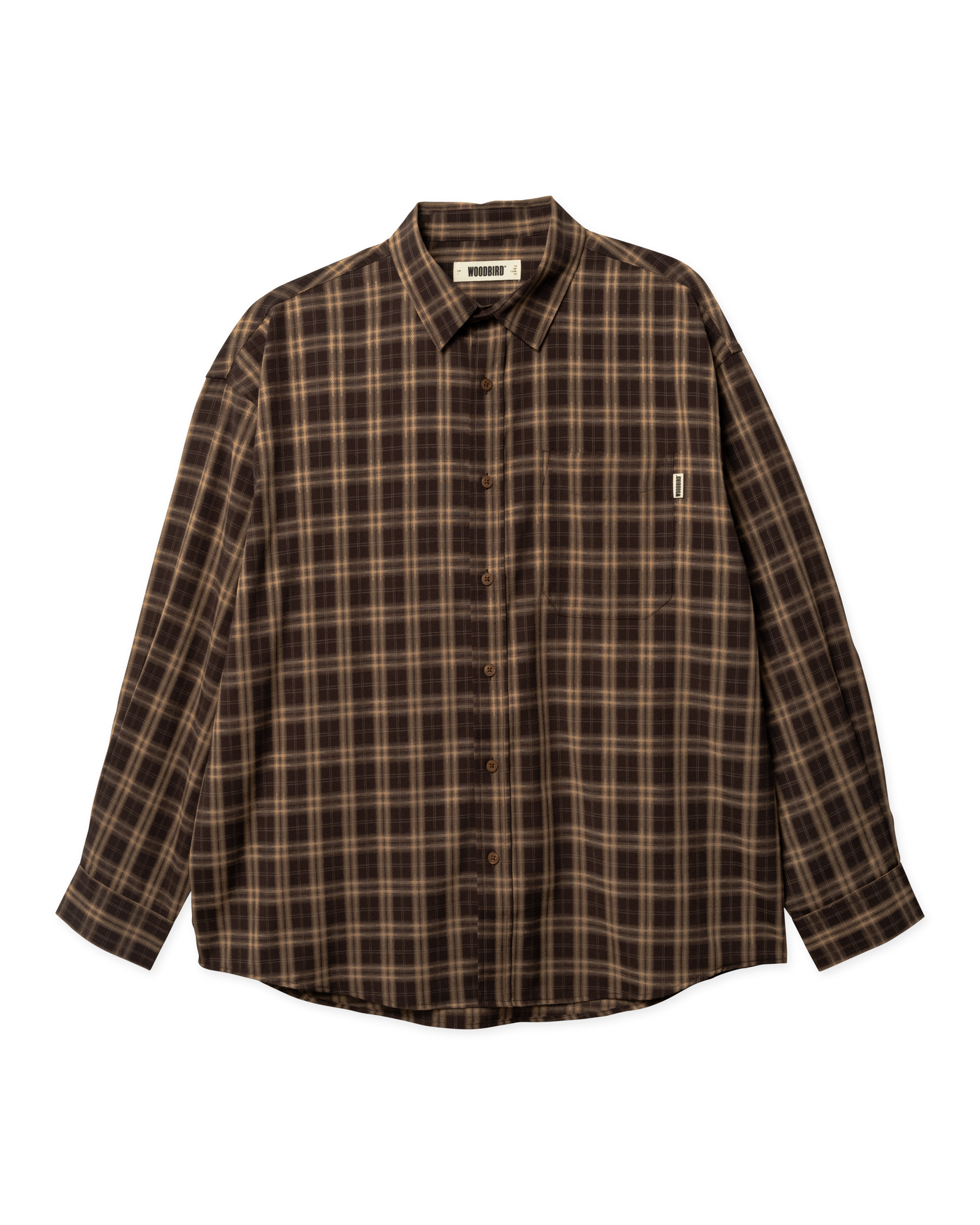 Woodbird WBJong Dobby Check Shirt Shirts Dark Brown