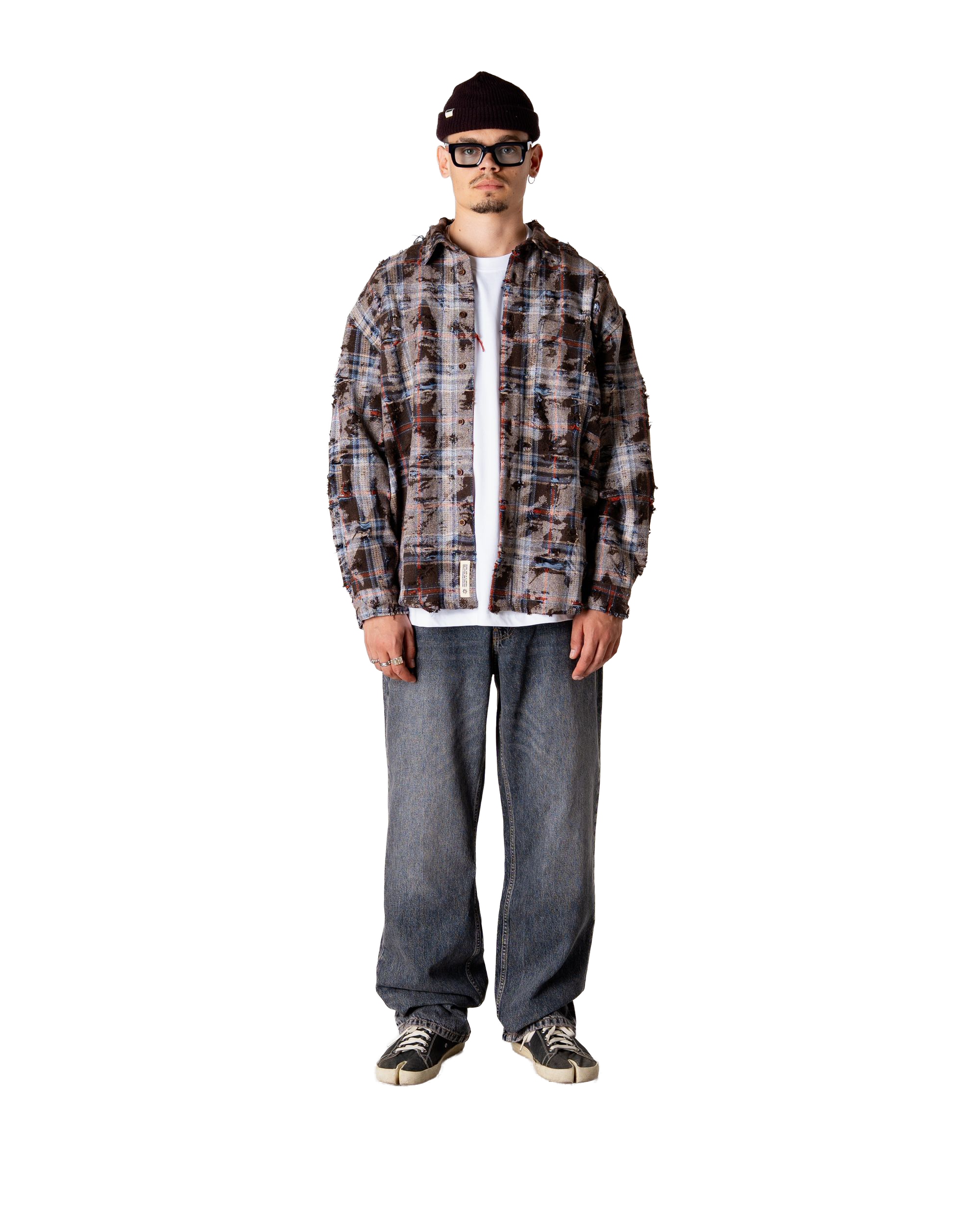 Woodbird WBJong Ripped Shirt Shirts Brown Check