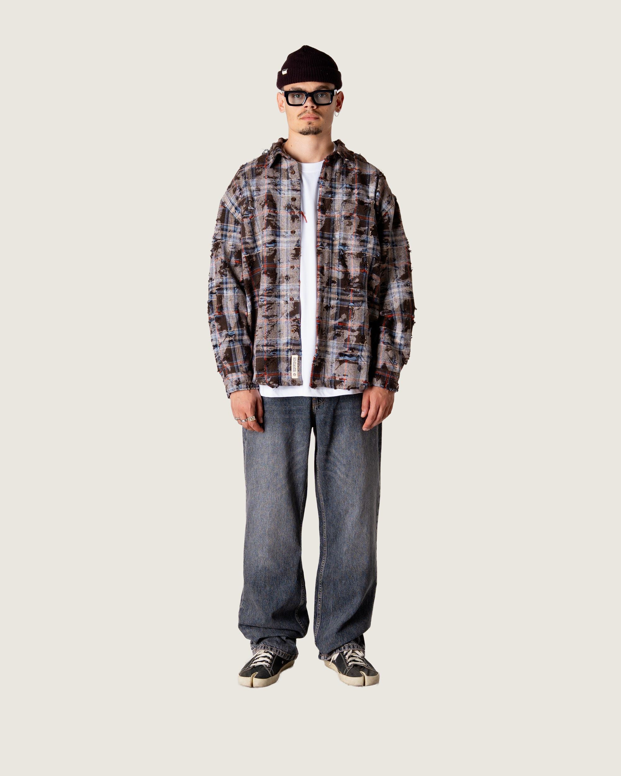 Woodbird WBJong Ripped Shirt Shirts Brown Check