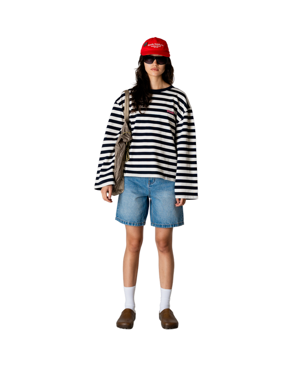 Woodbird Female WBJoul Wide Sleeve Stripe Tee T-Shirts Navy-White