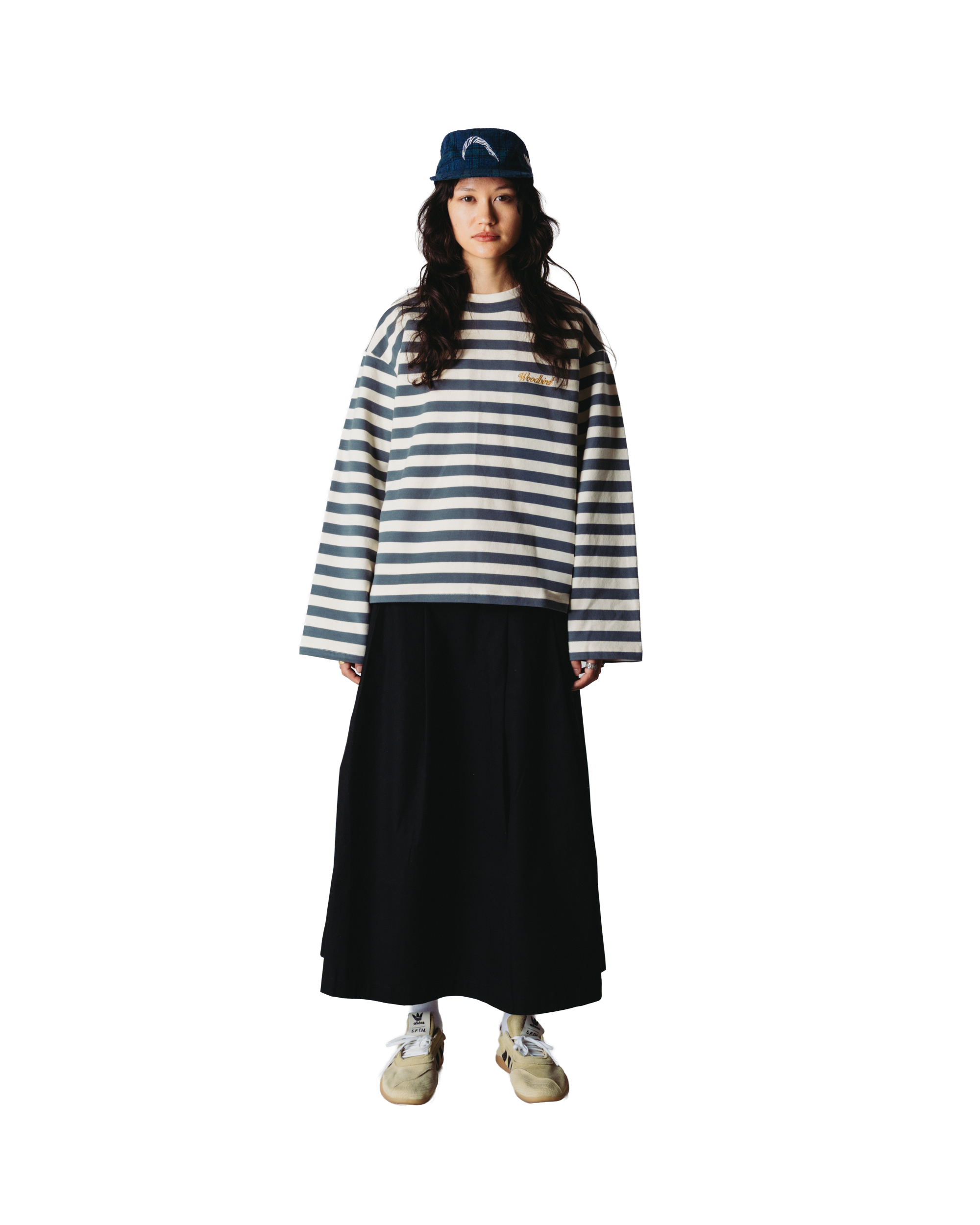 Woodbird Female WBJoul Wide Sleeve Stripe Tee T-Shirts White-Slate Blue