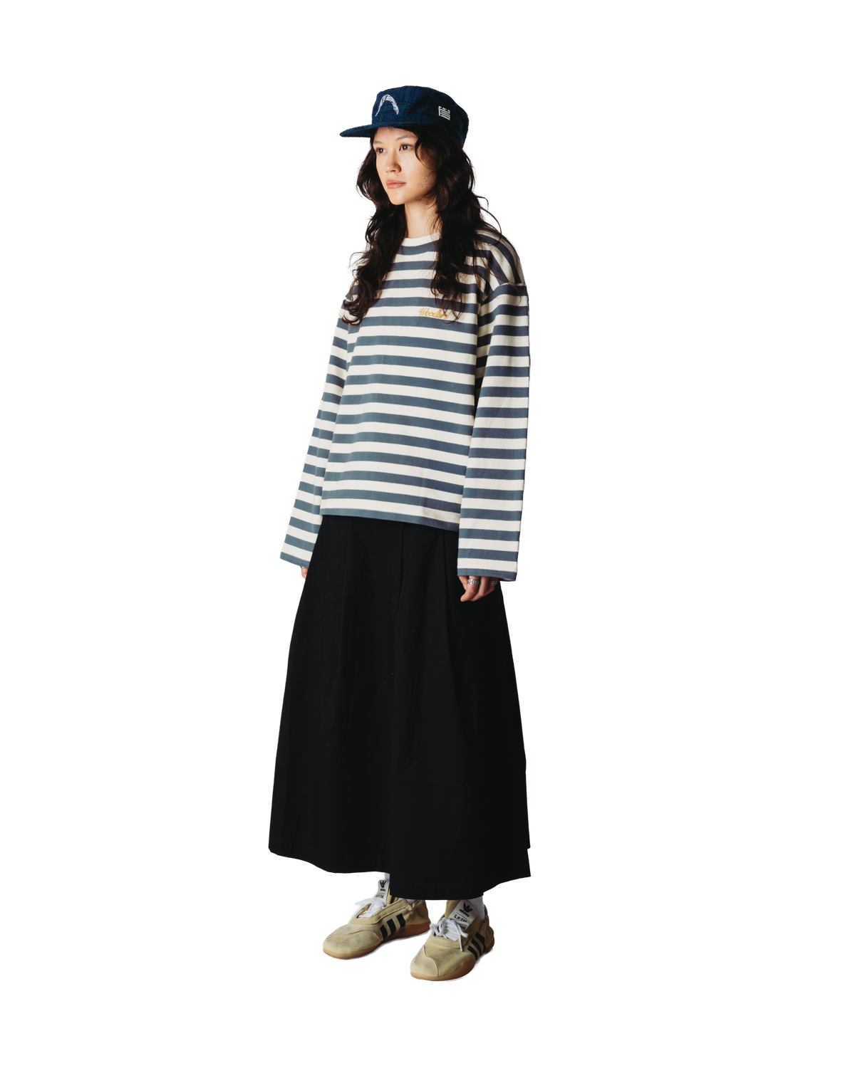 Woodbird Female WBJoul Wide Sleeve Stripe Tee T-Shirts White-Slate Blue