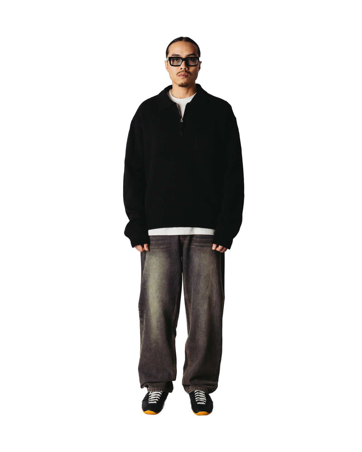 Woodbird WBKang 1/2 Zip Polo Knits Black