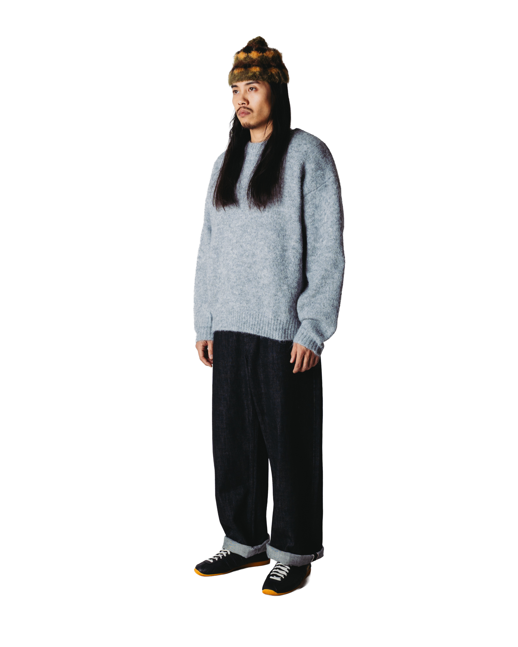 Woodbird WBKurt Mohairy Crew Knits Dark Grey Melange