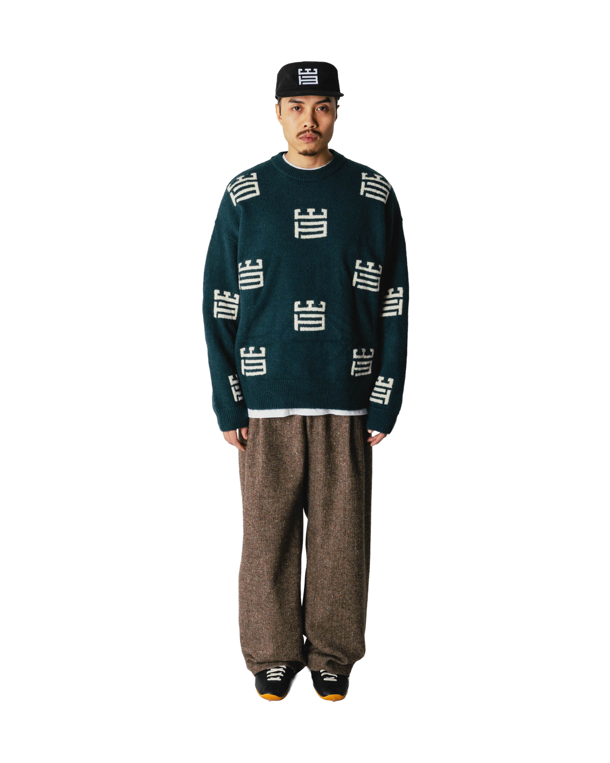 Woodbird WBKurt Monogram Crew Knits Green-Off White