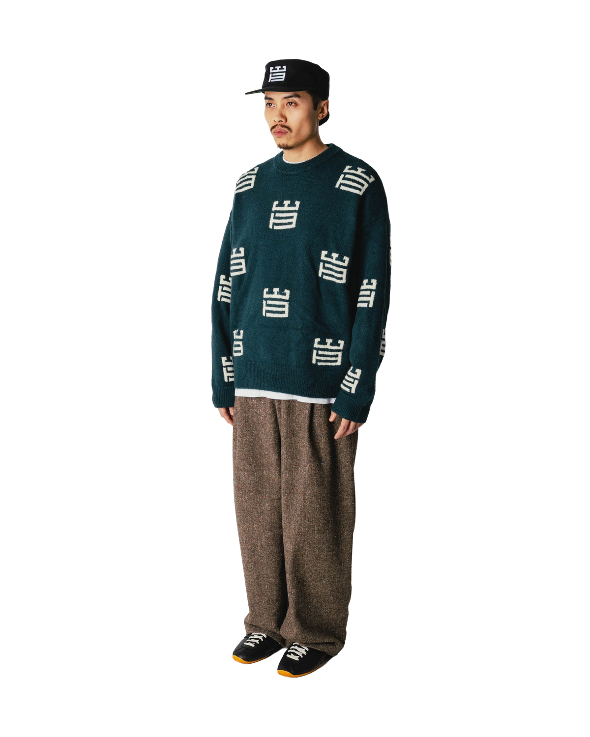 Woodbird WBKurt Monogram Crew Knits Green-Off White
