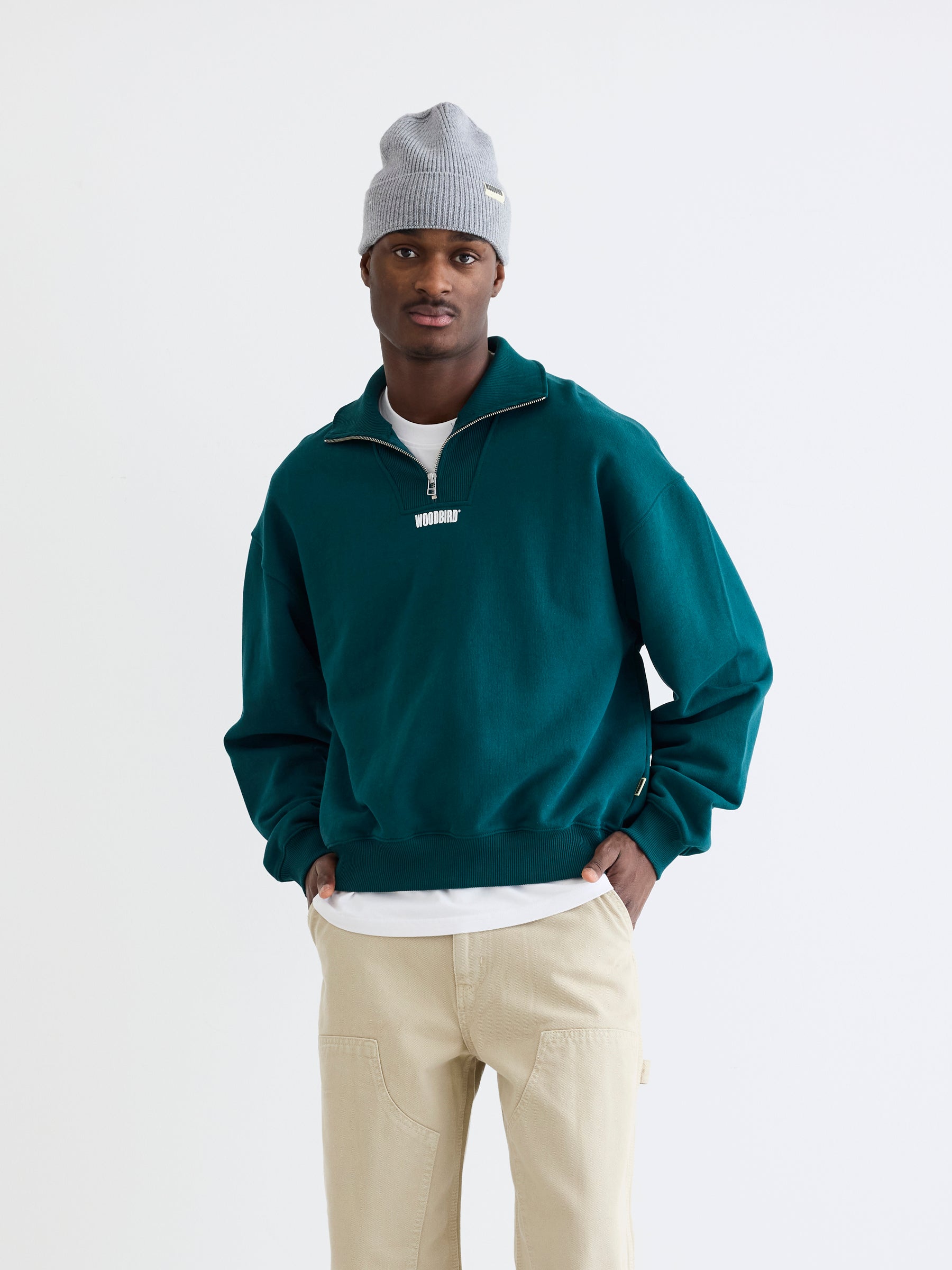 Woodbird WBLee Half Zip Sweats Sports Green