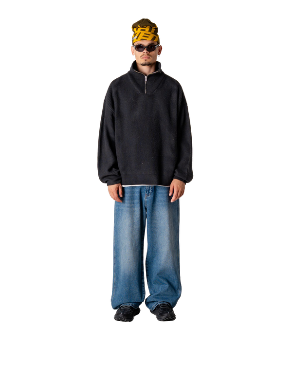 Woodbird WBLee Wool Knit Half Zip Knits Black