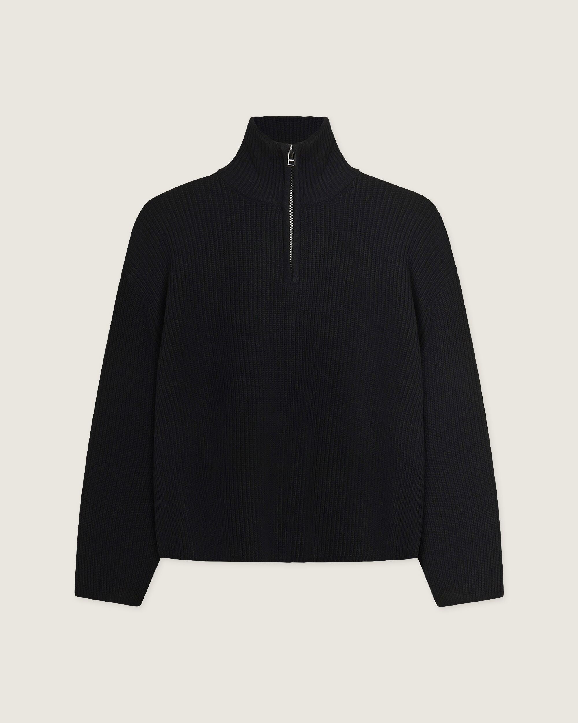 Woodbird WBLee Wool Knit Half Zip Knits Black