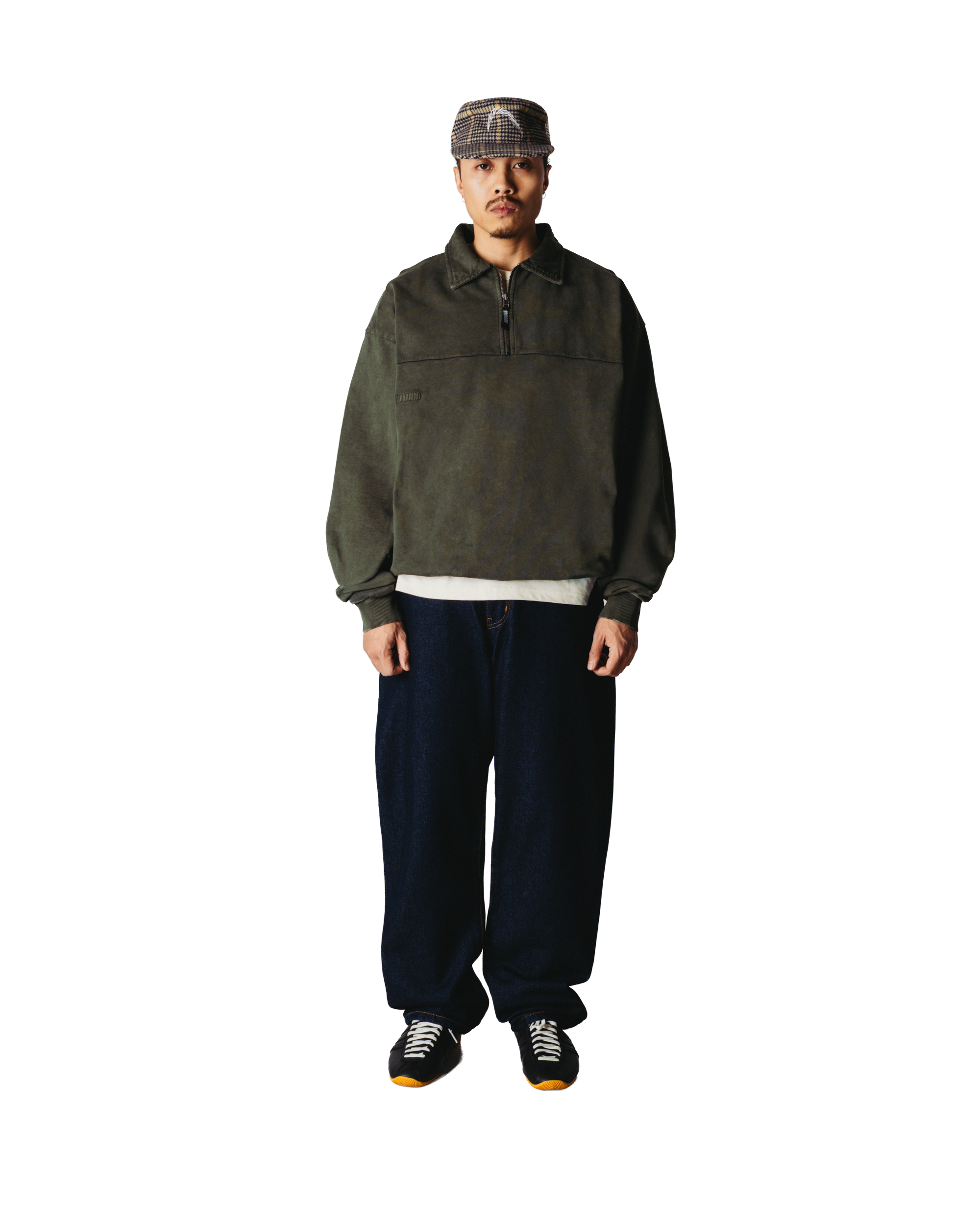 Woodbird WBLoke Washed Zip Polo Sweats Dark Olive