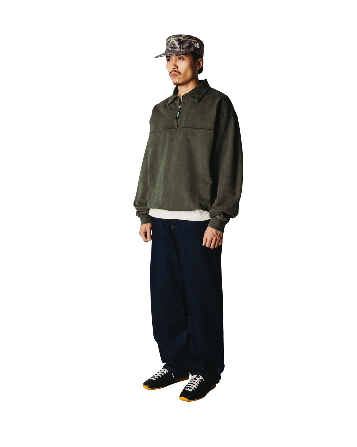 Woodbird WBLoke Washed Zip Polo Sweats Dark Olive