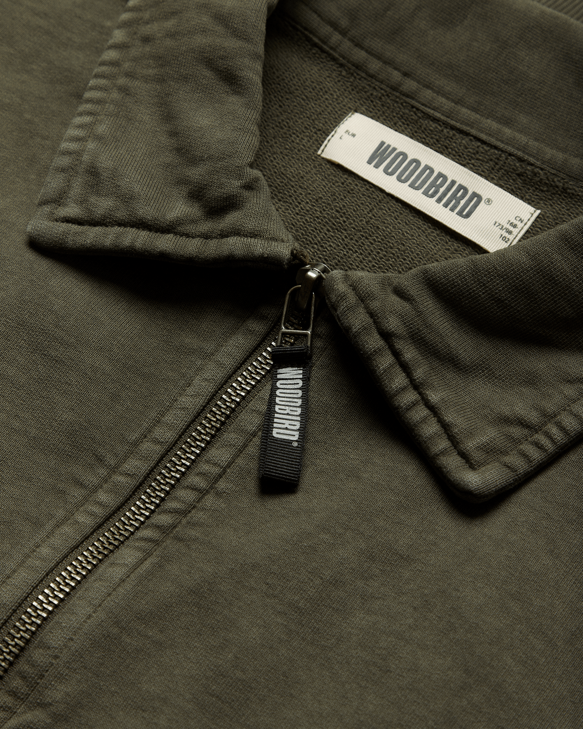 Woodbird WBLoke Washed Zip Polo Sweats Dark Olive
