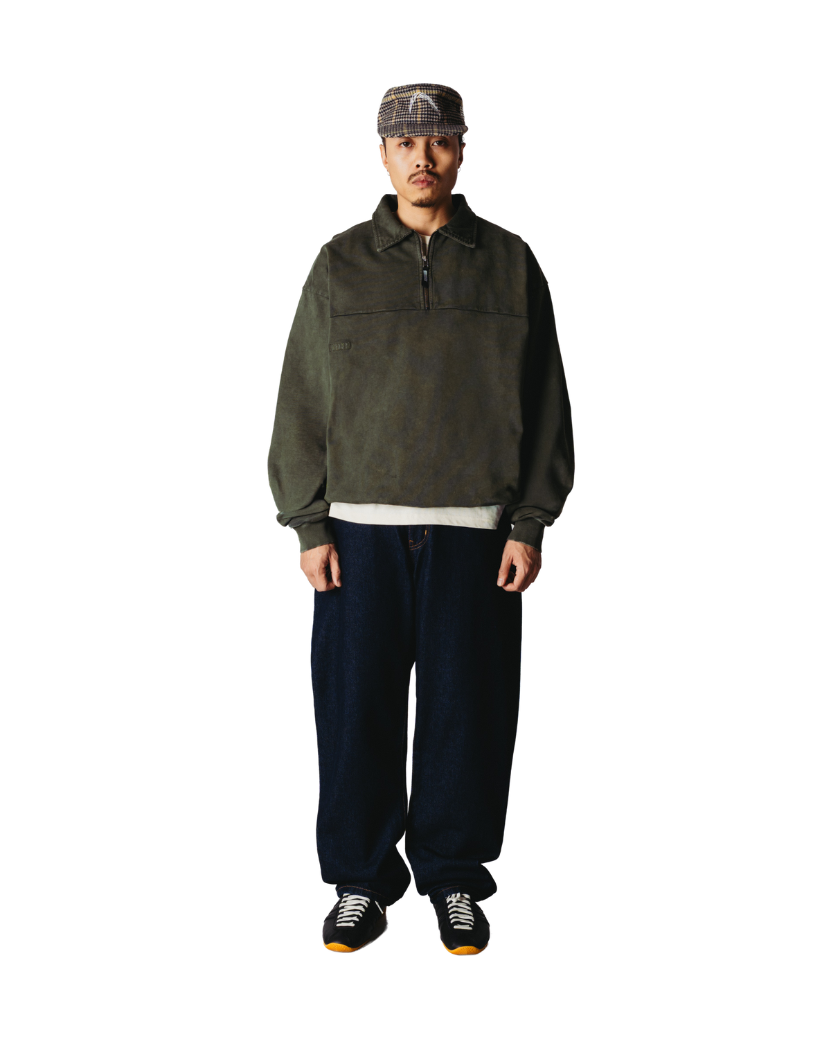 Woodbird WBLoke Washed Zip Polo Sweats Dark Olive