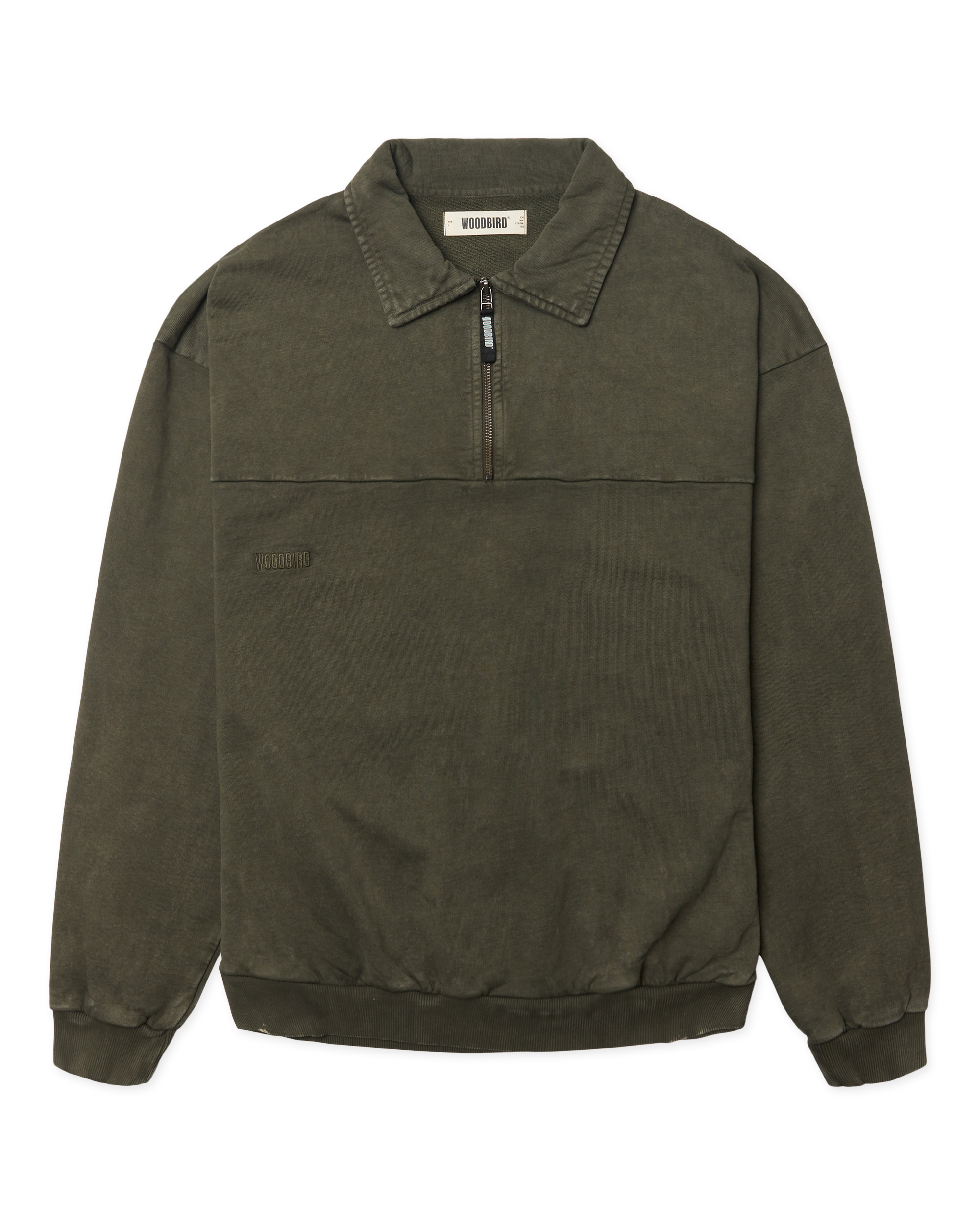 Woodbird WBLoke Washed Zip Polo Sweats Dark Olive