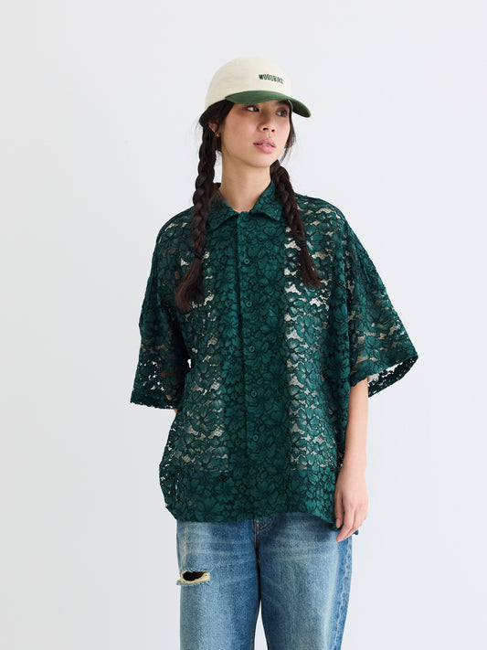 Woodbird Female WBLuna Flower Shirt Shirts Dark Green