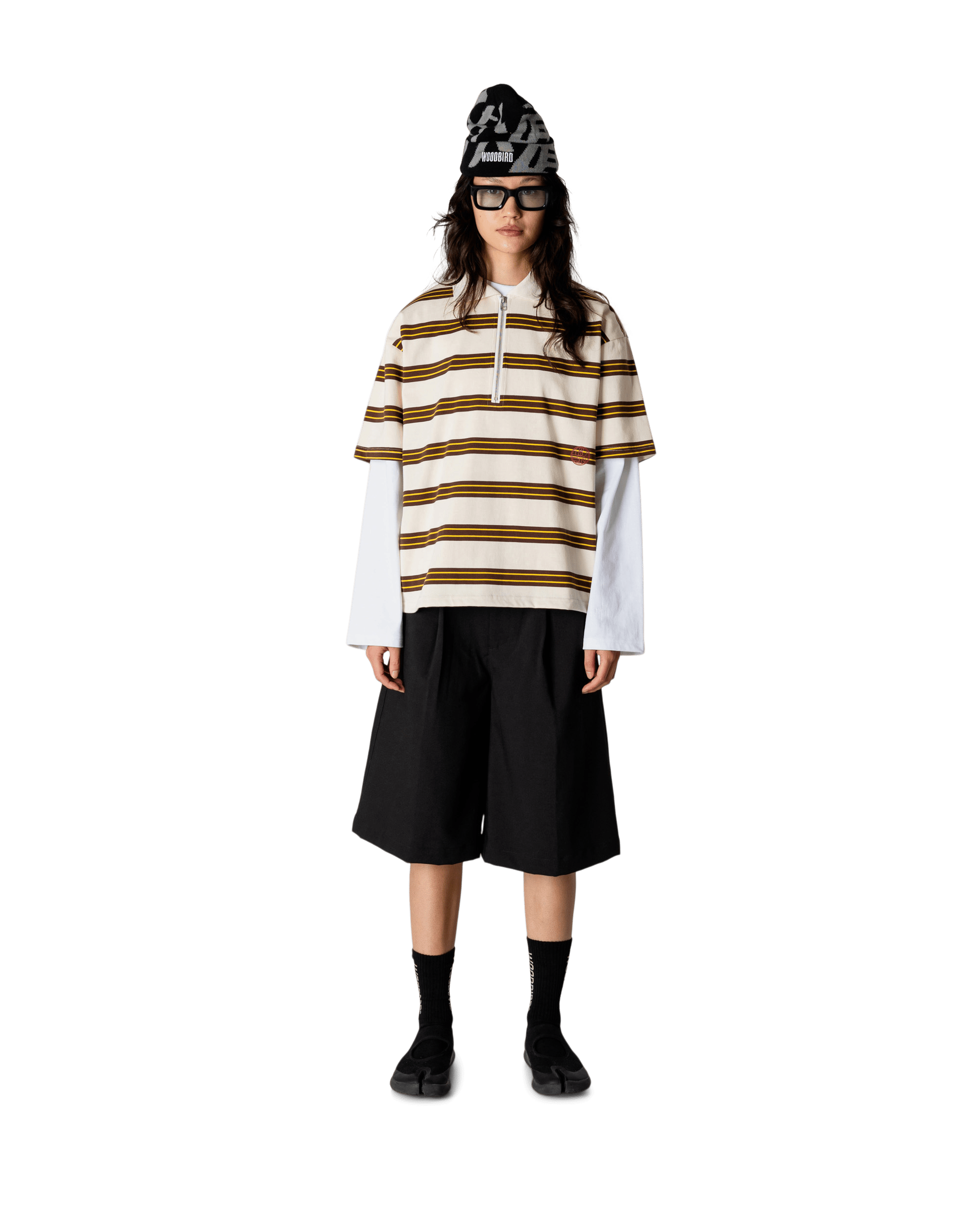 Woodbird Female WBNiro SS Zip Polo T-Shirts Brown-Off White
