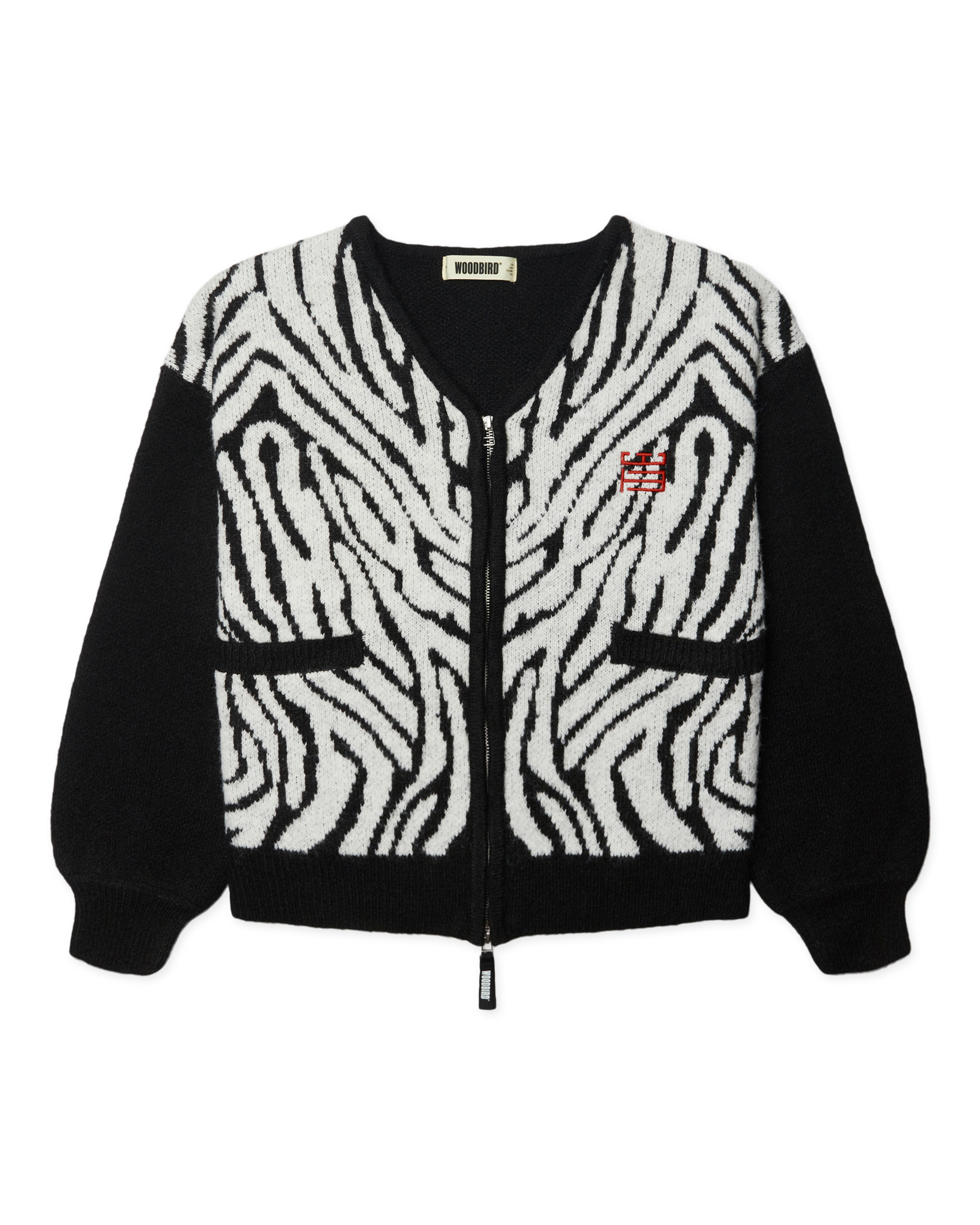 Woodbird WBOni Zebra Zip Cardigan Knits Black-White