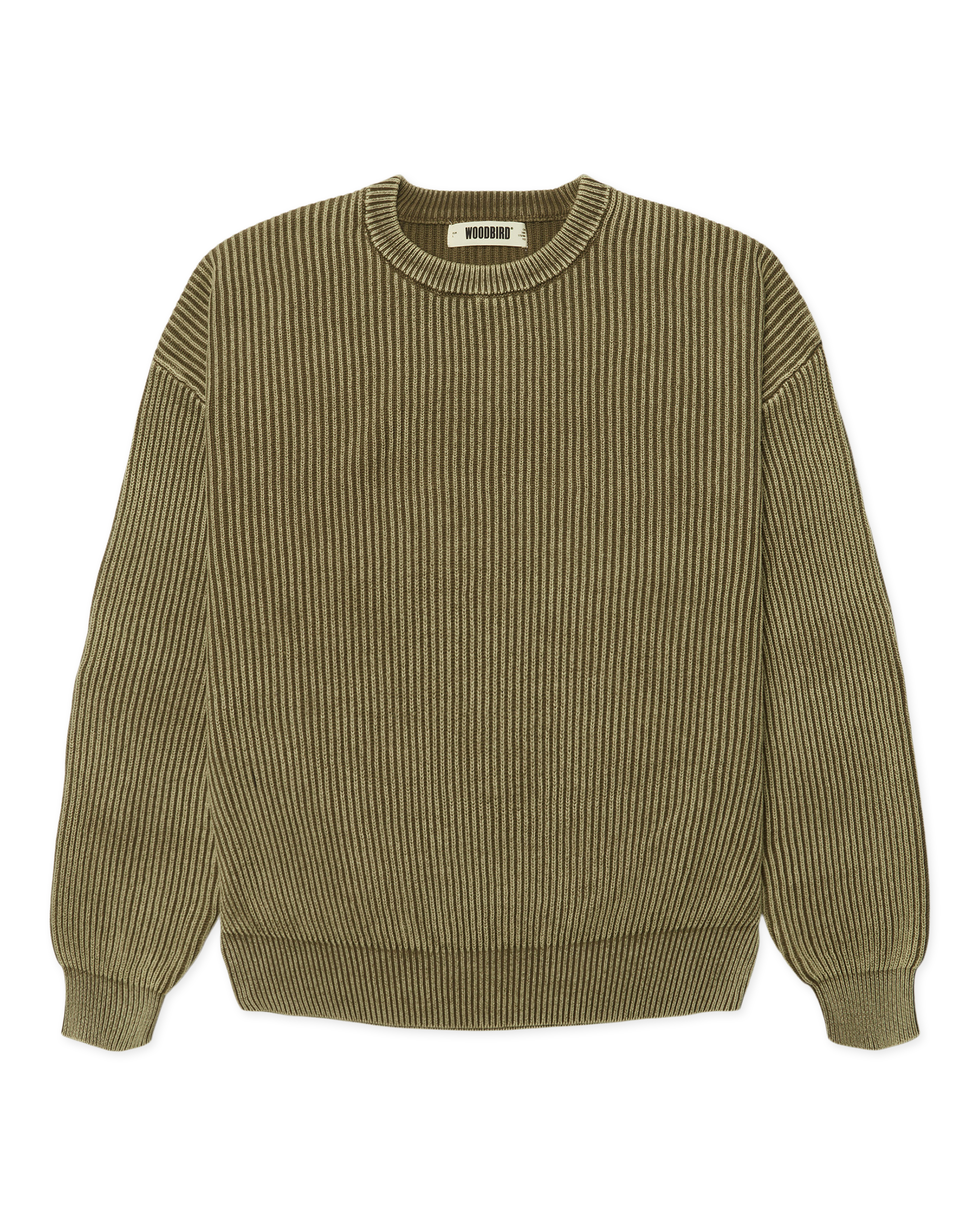 Woodbird WBSake Washed Crew Knits Dark Olive