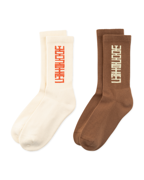 Woodbird WBTennis Sign Socks 2 pack Accessories Off White-Brown