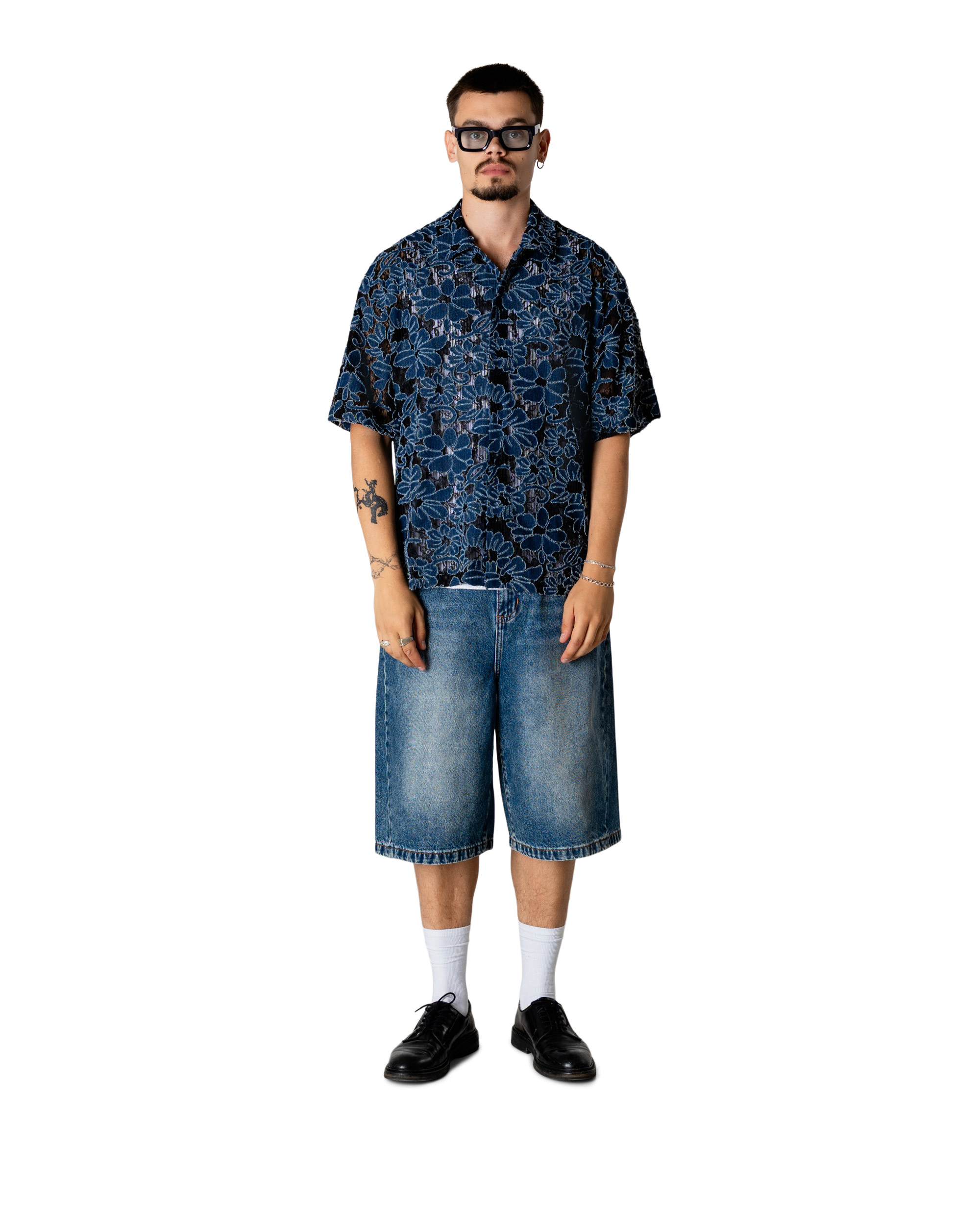 Woodbird WBWang Denim Lace Shirt Shirts Blue-Black