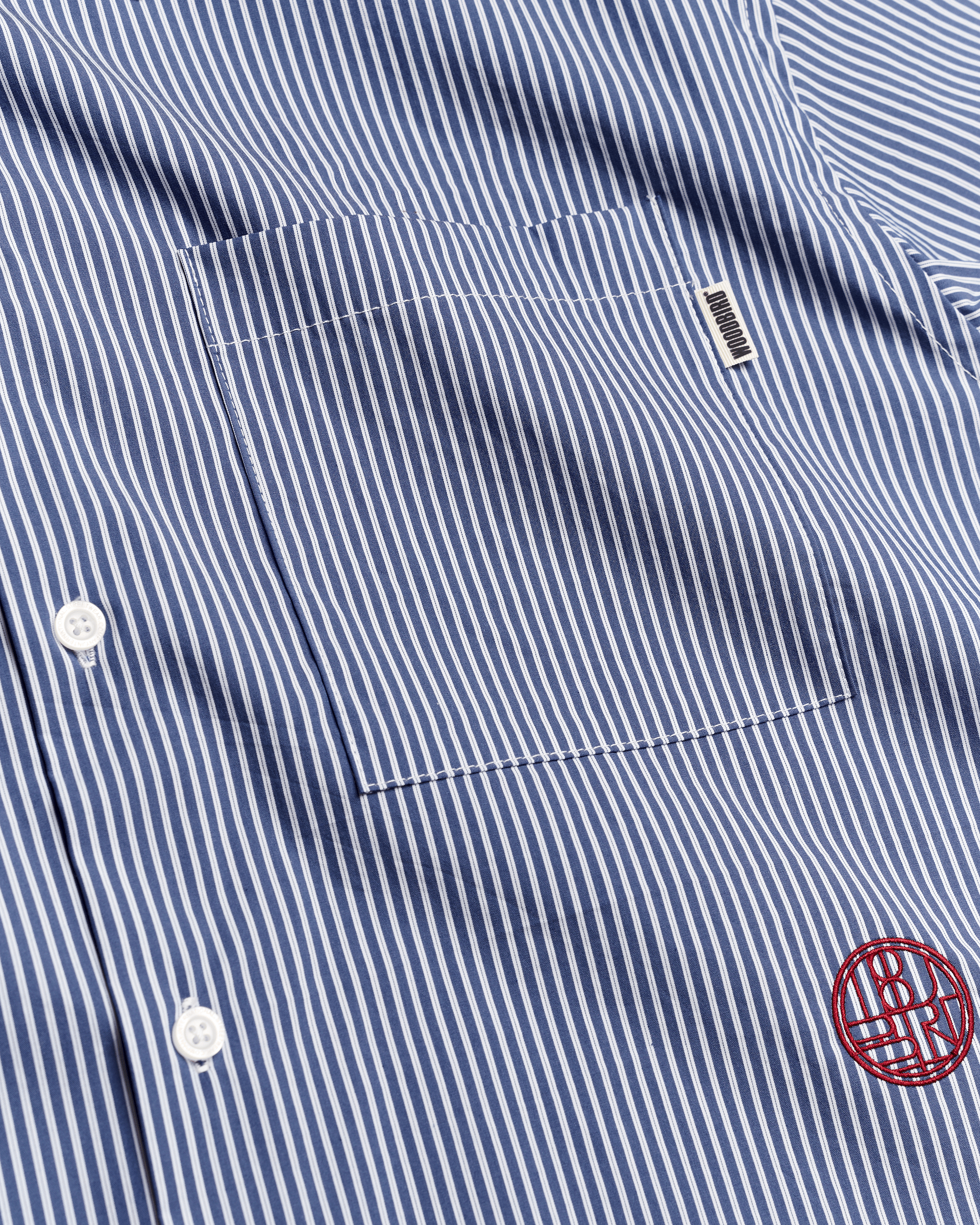 Woodbird WBWang Stripe EMB Shirt Shirts Blue-White