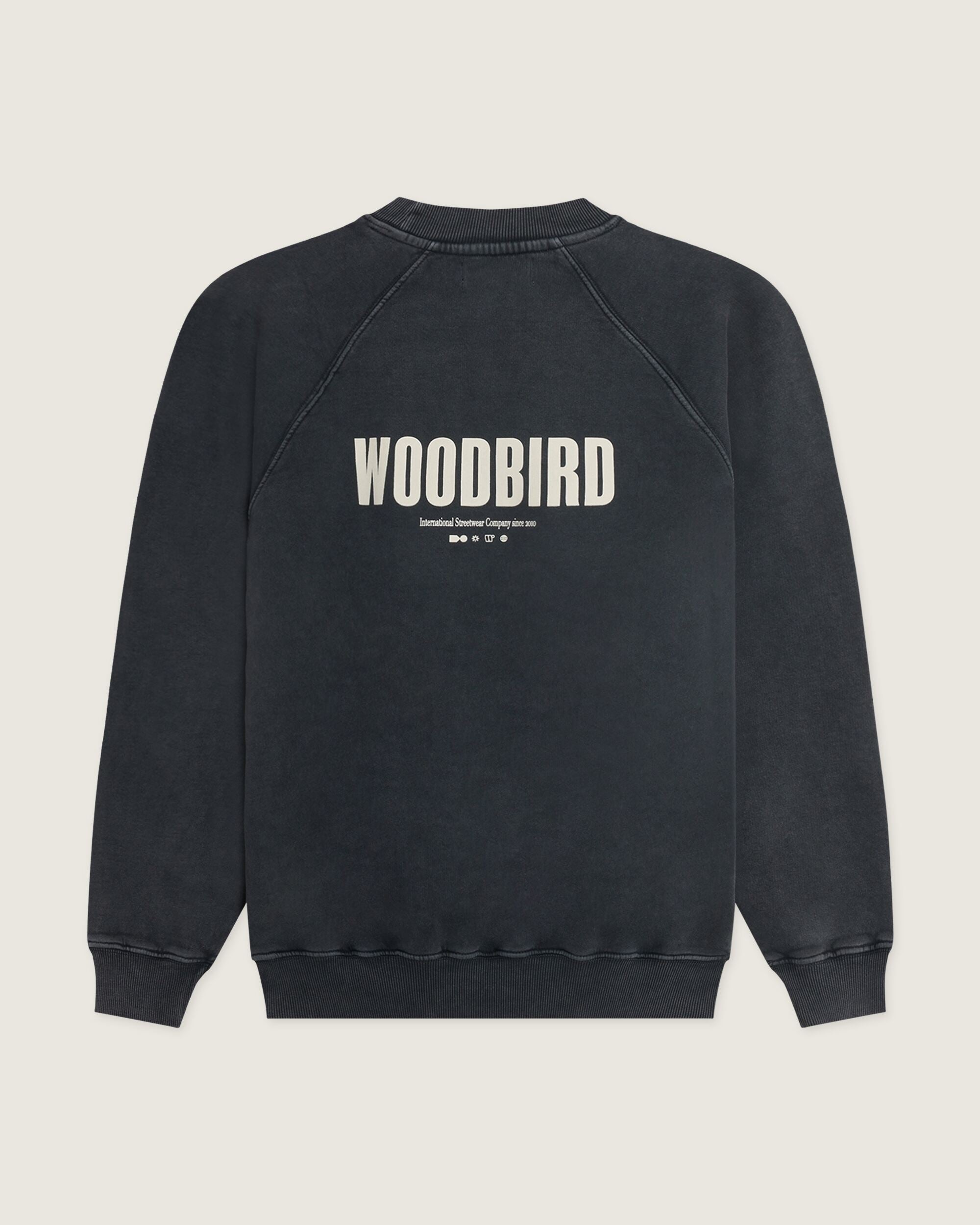 Woodbird WBZhang Washed Logo Crew Sweats Black